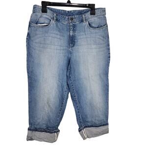 Talbots Stretch Womens Cropped Jeans Size 14 Blue Denim Straight Leg Cuffed High